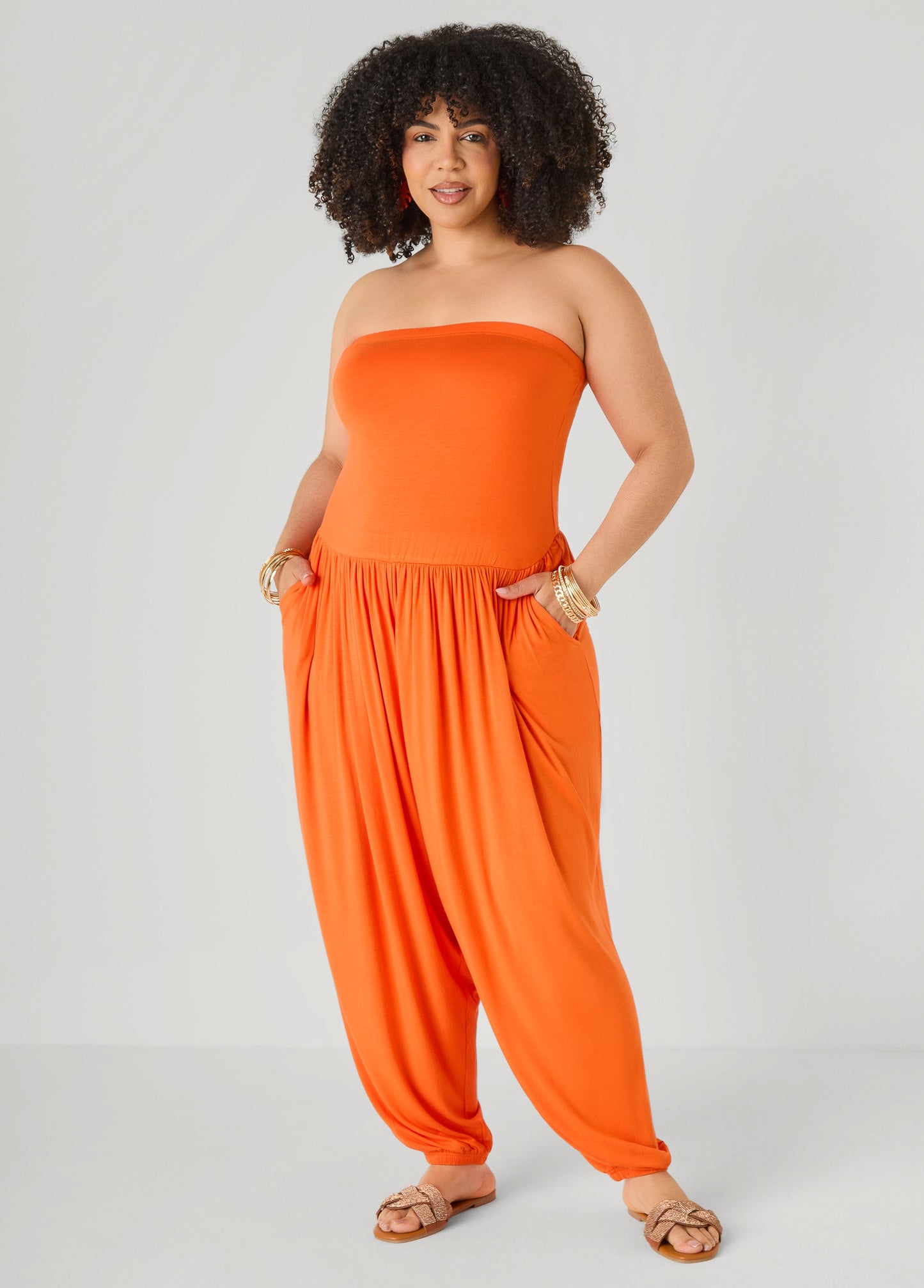 Ashley Stewart Strapless Harem Leg Jumpsuit Koi