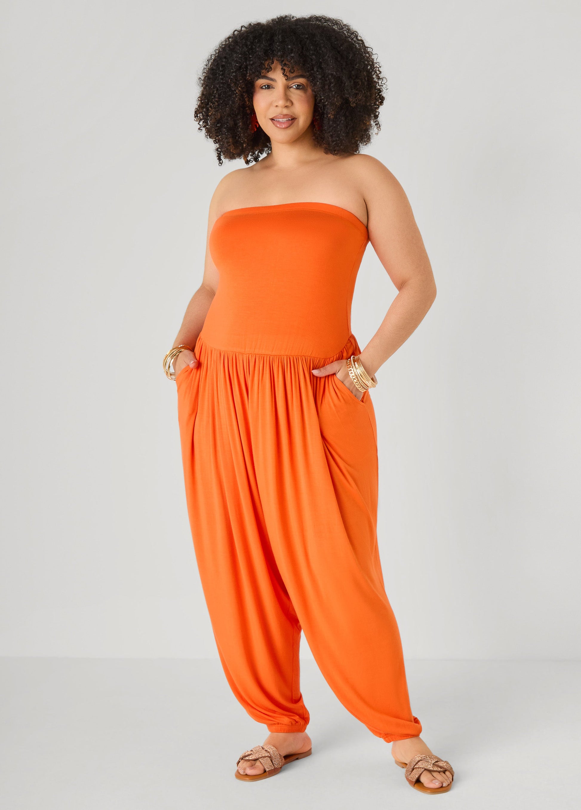 Ashley Stewart Strapless Harem Leg Jumpsuit Koi