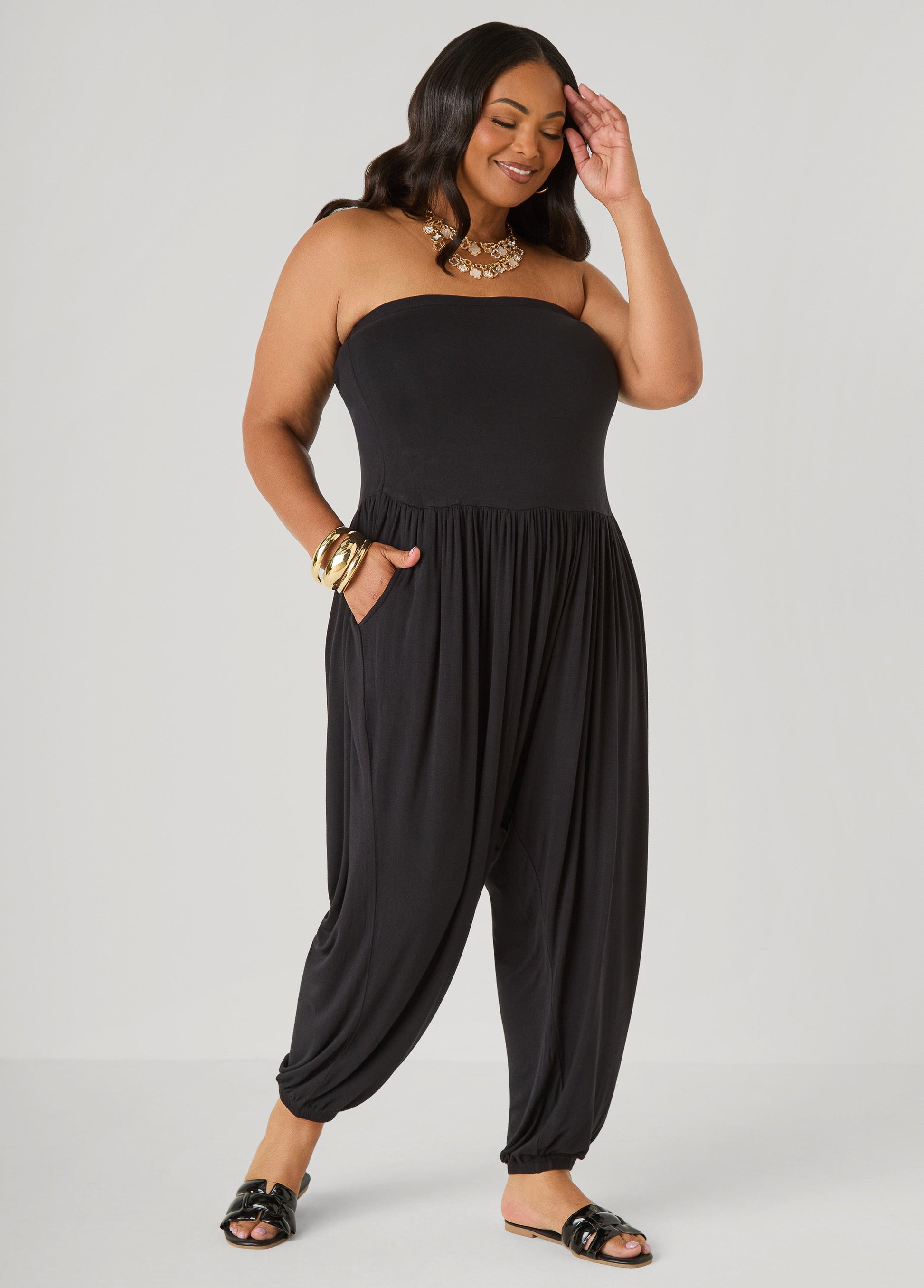 Ashley Stewart Strapless Harem Leg Jumpsuit Koi
