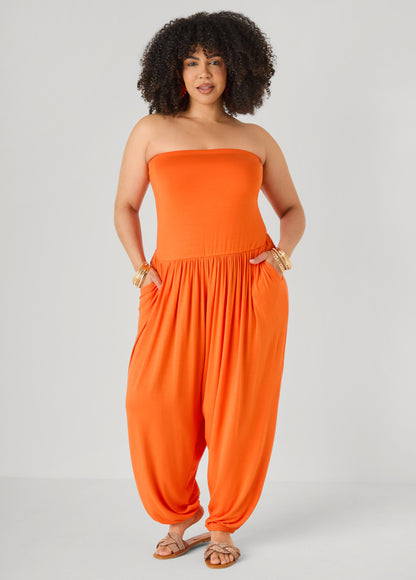 Ashley Stewart Strapless Harem Leg Jumpsuit Koi