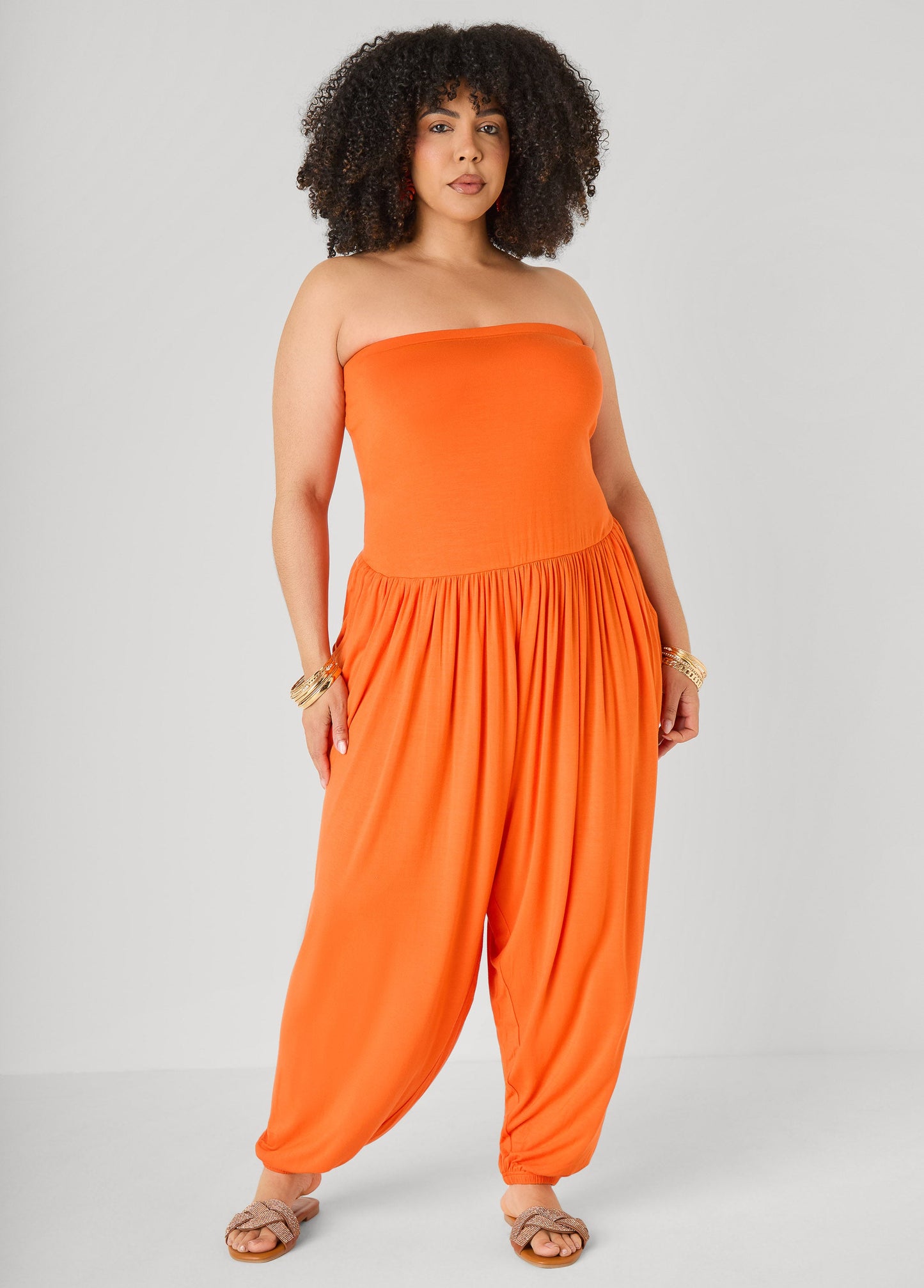 Ashley Stewart Strapless Harem Leg Jumpsuit Koi
