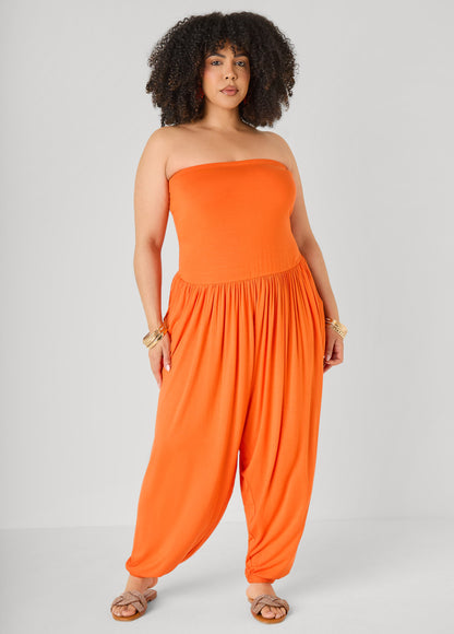 Ashley Stewart Strapless Harem Leg Jumpsuit Koi