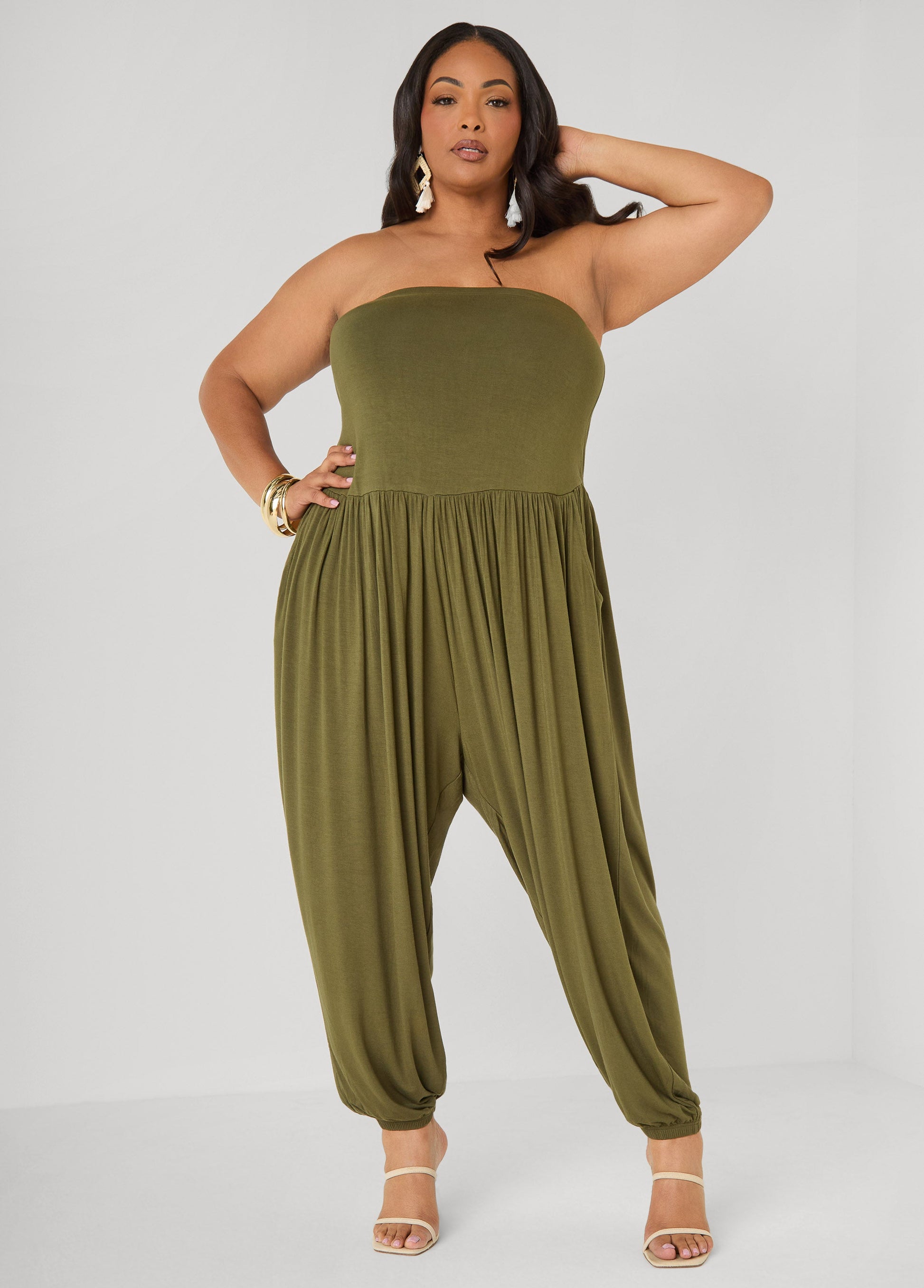 Ashley Stewart Strapless Harem Leg Jumpsuit Koi