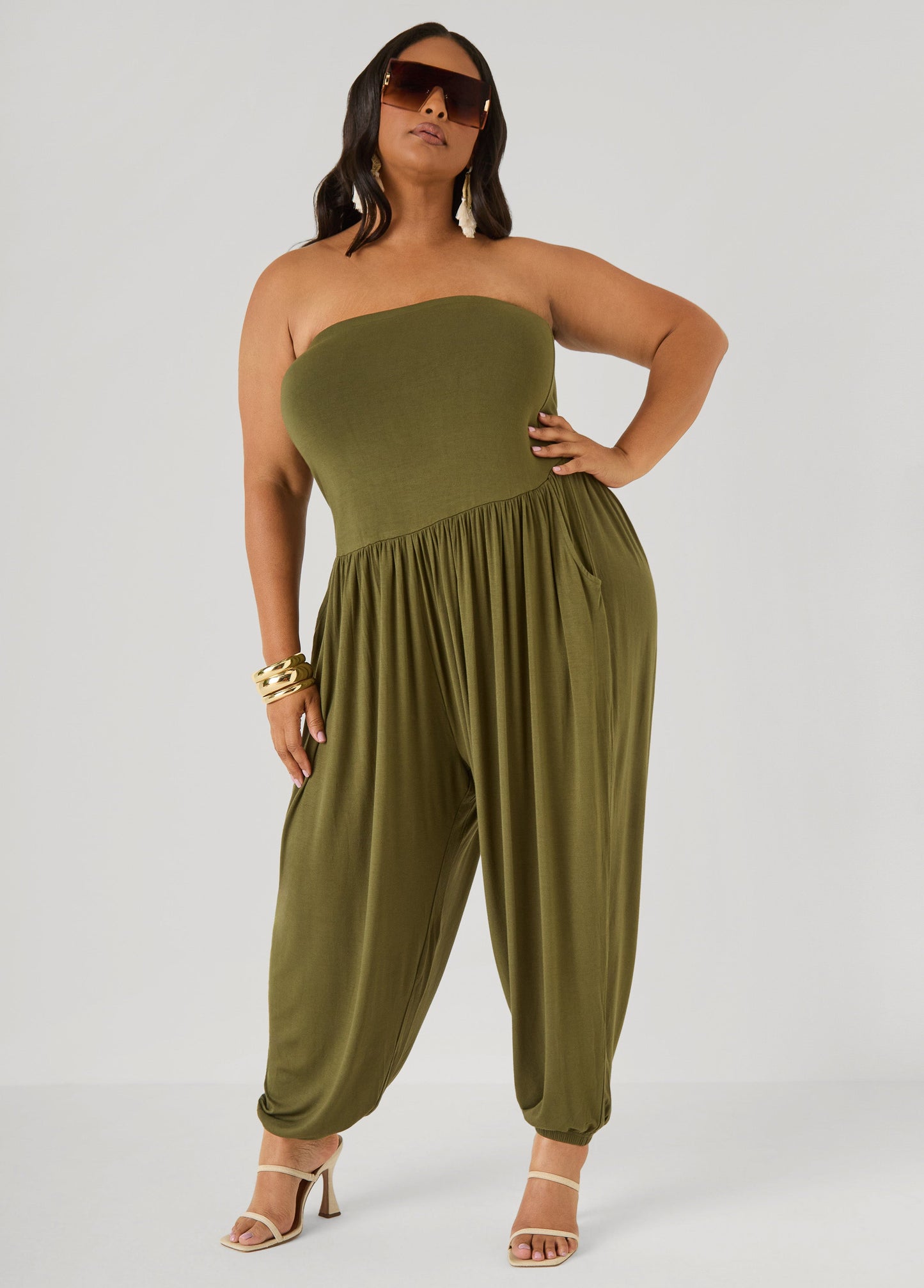 Ashley Stewart Strapless Harem Leg Jumpsuit Koi