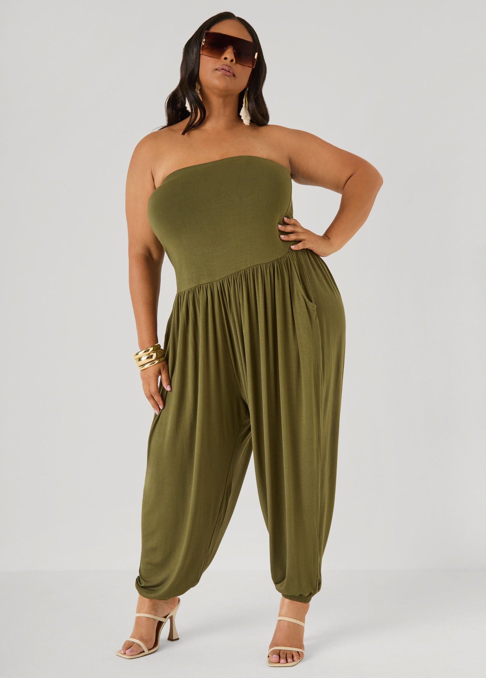 Ashley Stewart Strapless Harem Leg Jumpsuit Koi