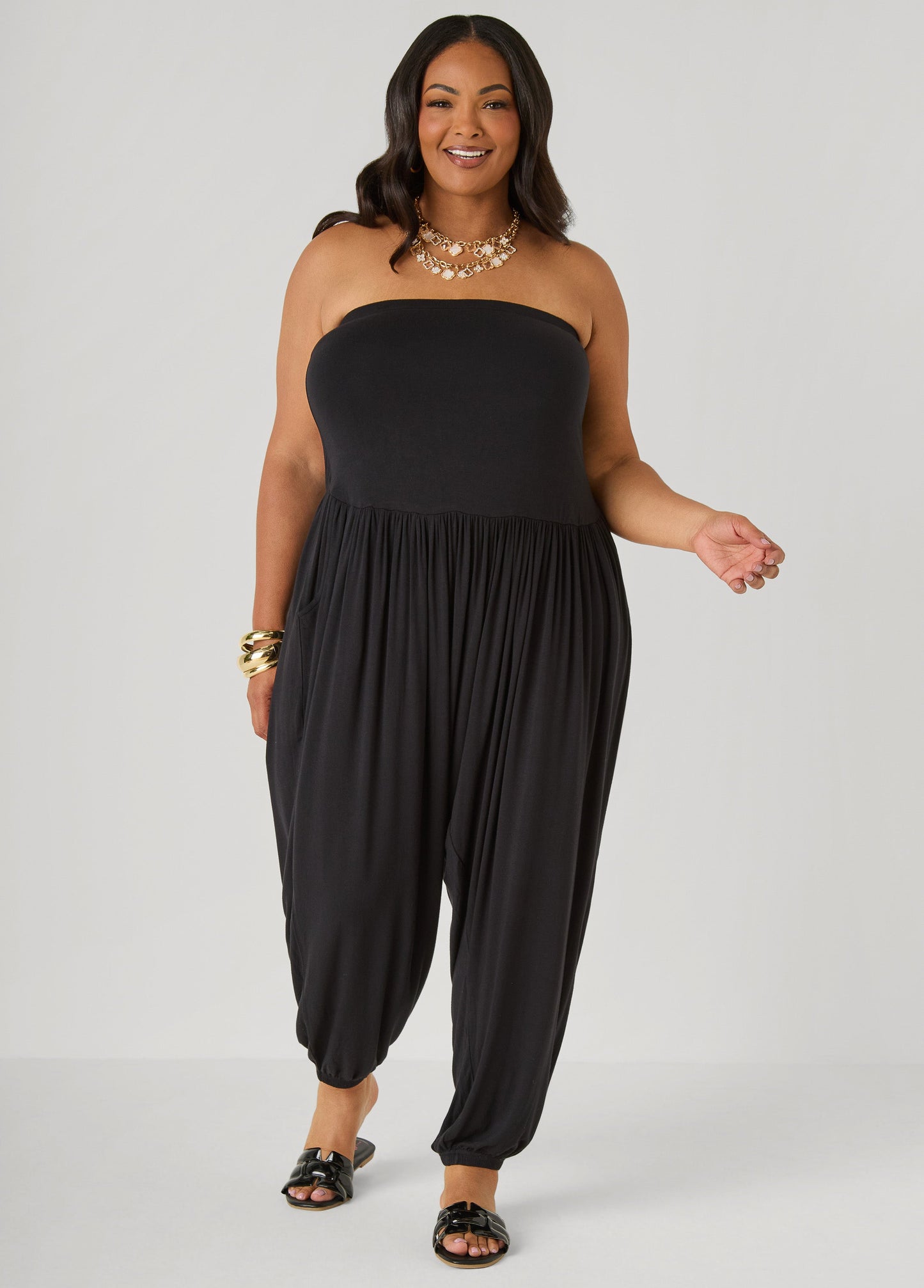Ashley Stewart Strapless Harem Leg Jumpsuit Koi