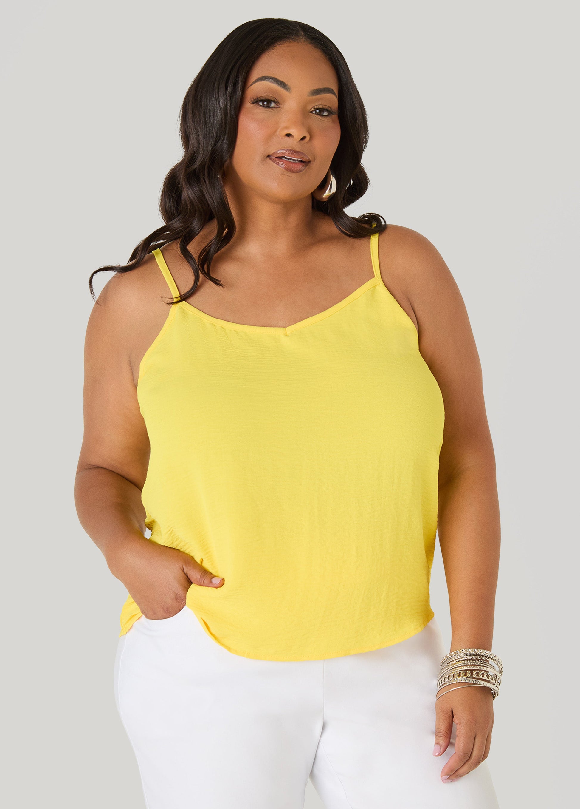 Ashley Stewart Textured V Neck Cami Primrose Yellow