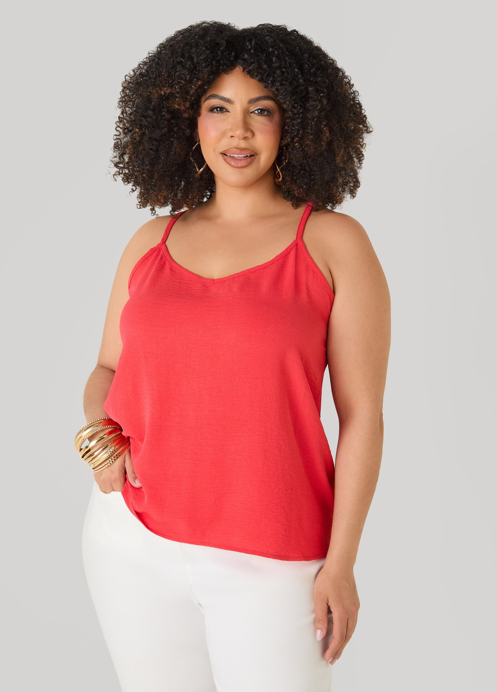 Ashley Stewart Textured V Neck Cami Primrose Yellow