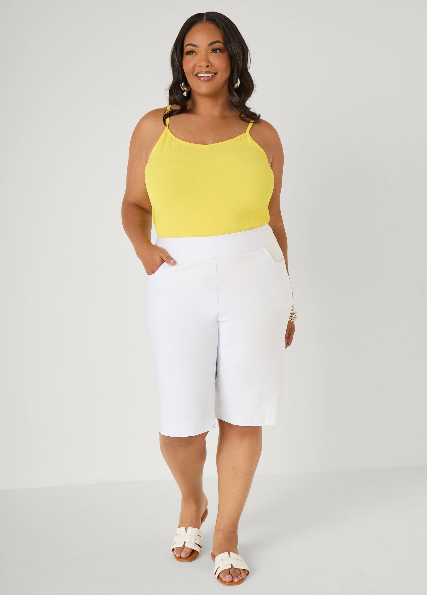 Ashley Stewart Textured V Neck Cami Primrose Yellow