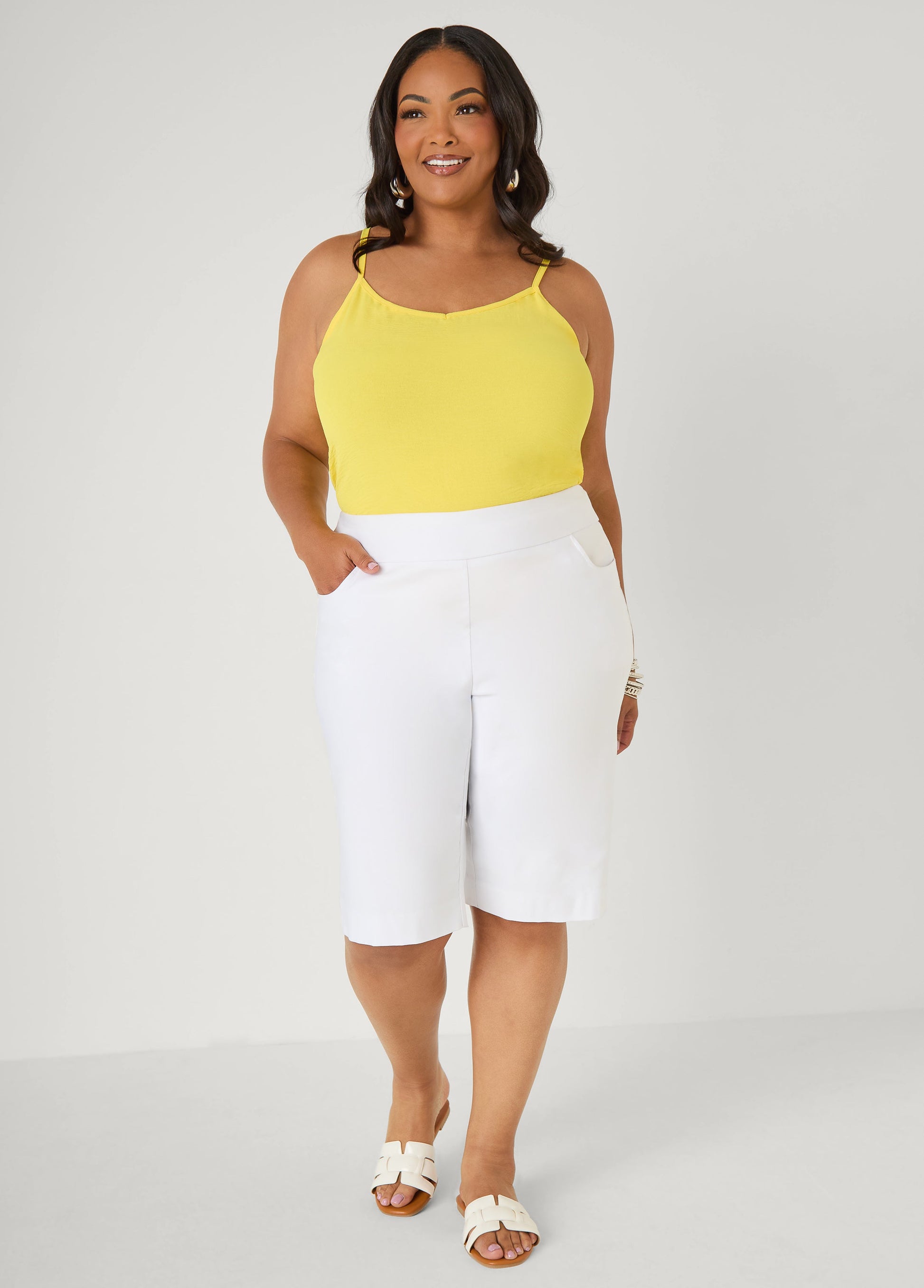 Ashley Stewart Textured V Neck Cami Primrose Yellow