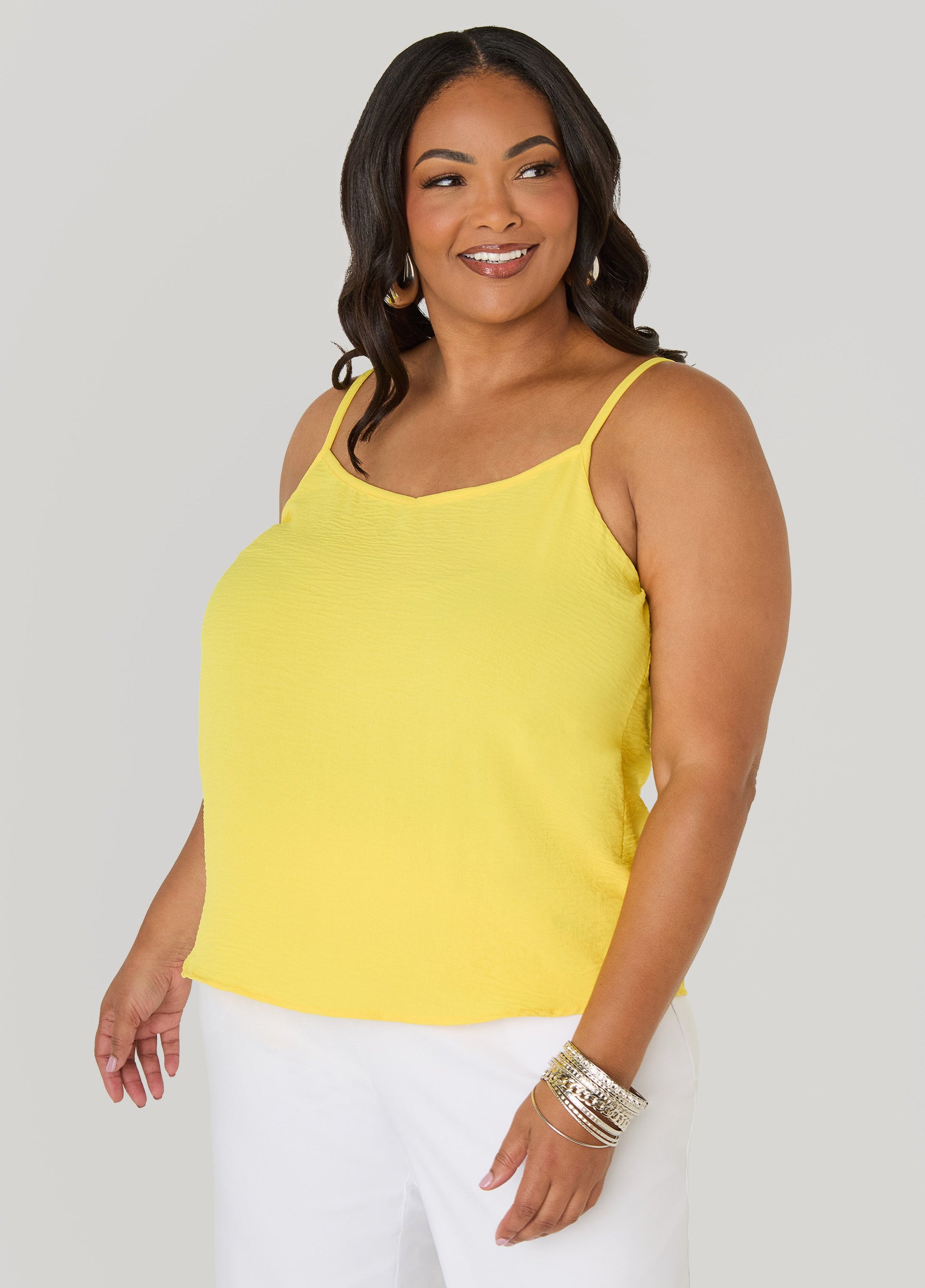 Ashley Stewart Textured V Neck Cami Primrose Yellow