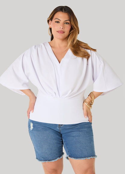 Ashley Stewart V Neck Stretch Crepe Top Brown