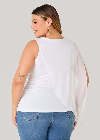 Ashley Stewart Asymmetric Draped Mesh Top White