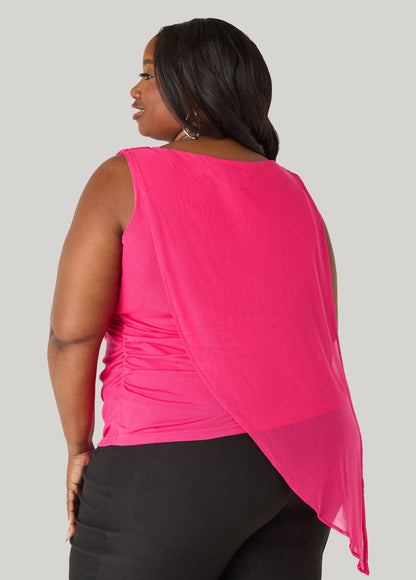 Ashley Stewart Asymmetric Draped Mesh Top White