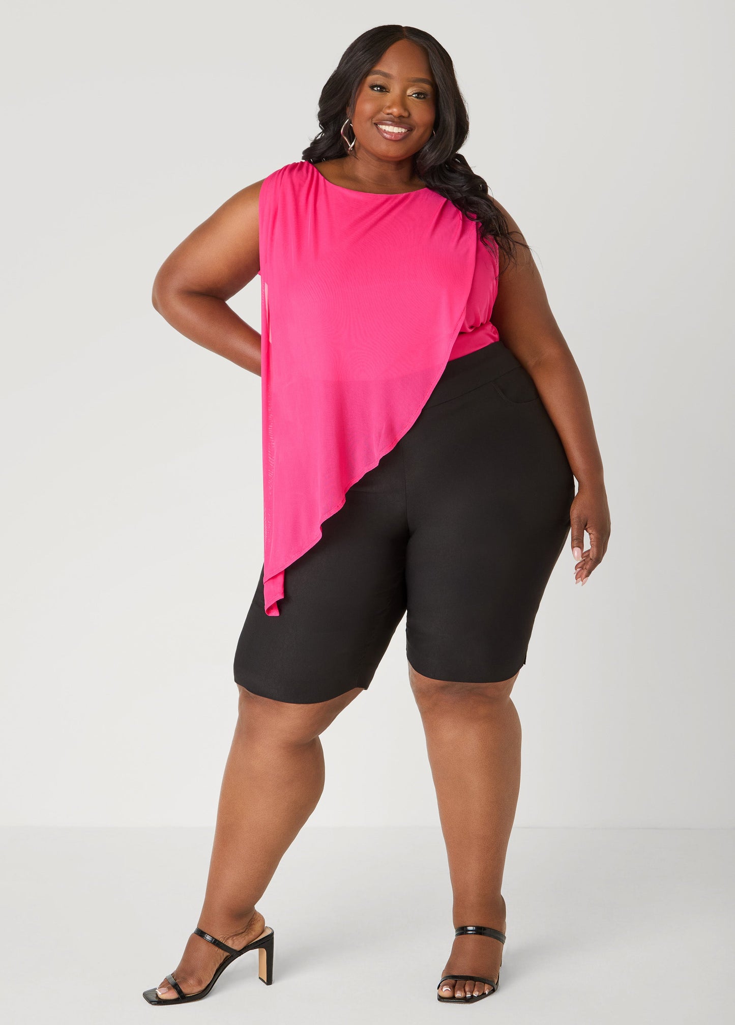 Ashley Stewart Asymmetric Draped Mesh Top White