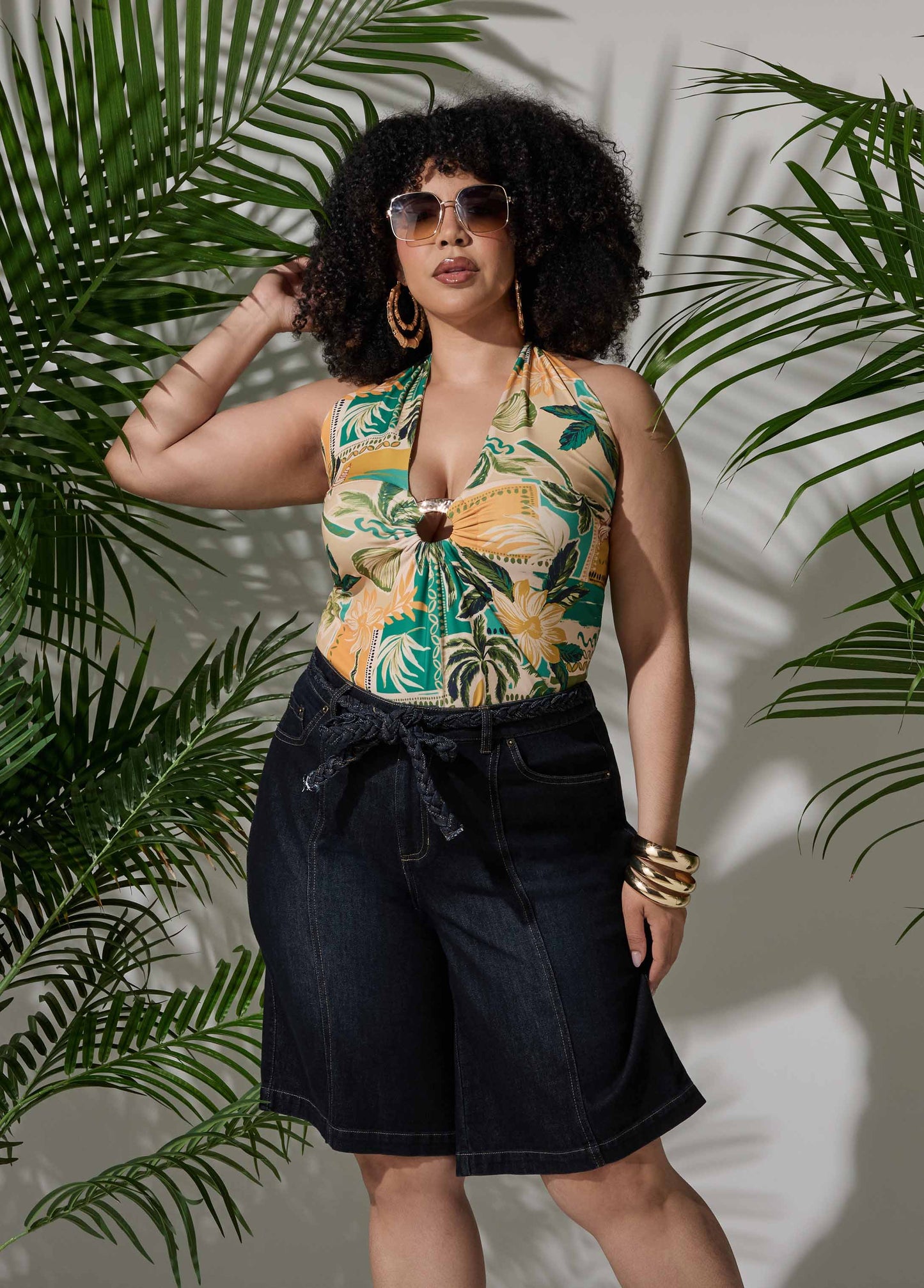 Ashley Stewart Tropical Print Halter Top Multi