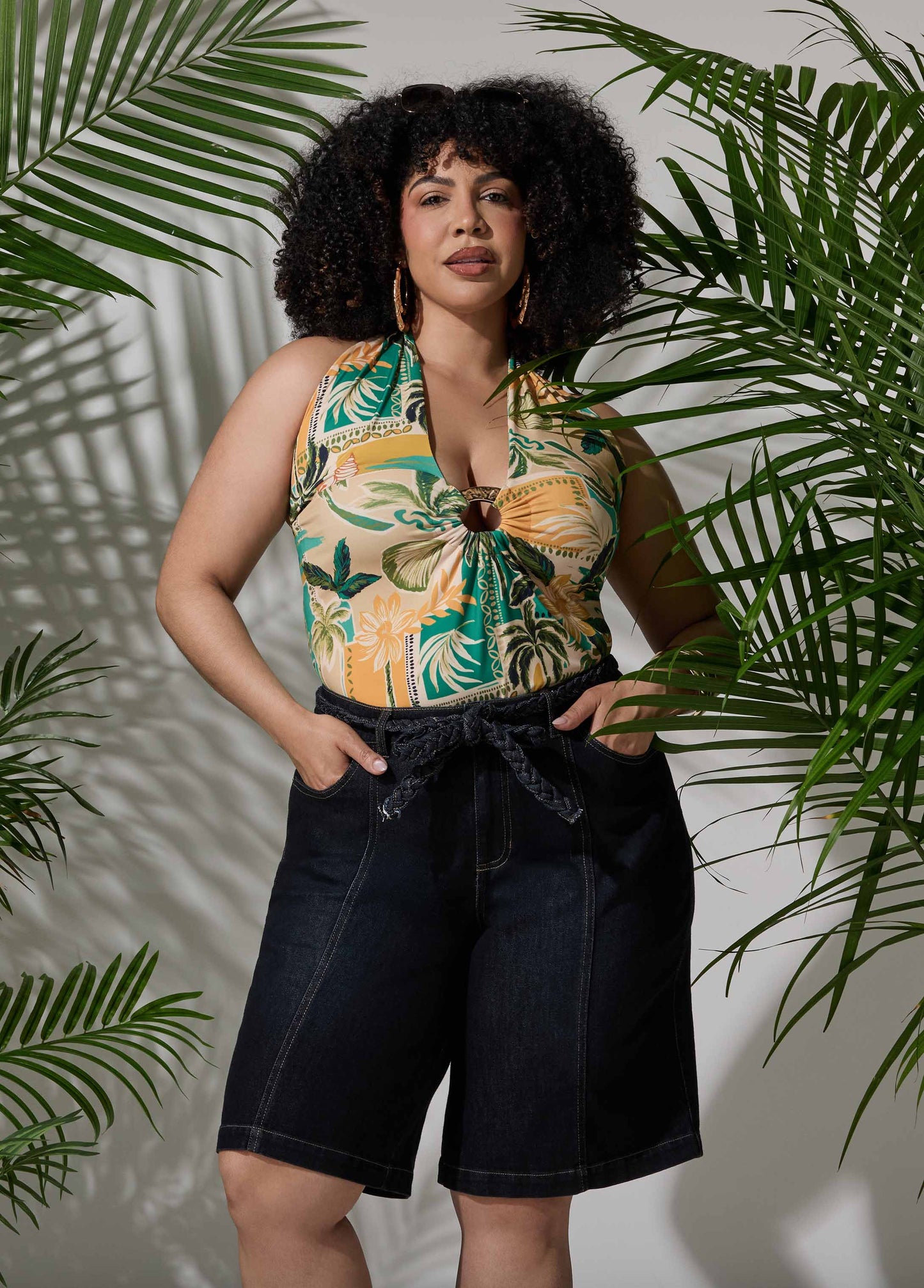 Ashley Stewart Tropical Print Halter Top Multi