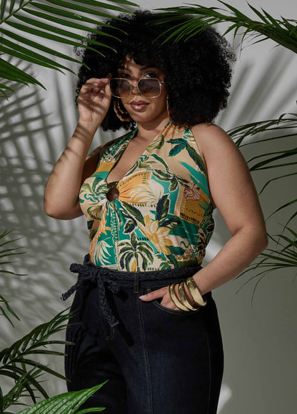 Ashley Stewart Tropical Print Halter Top Multi