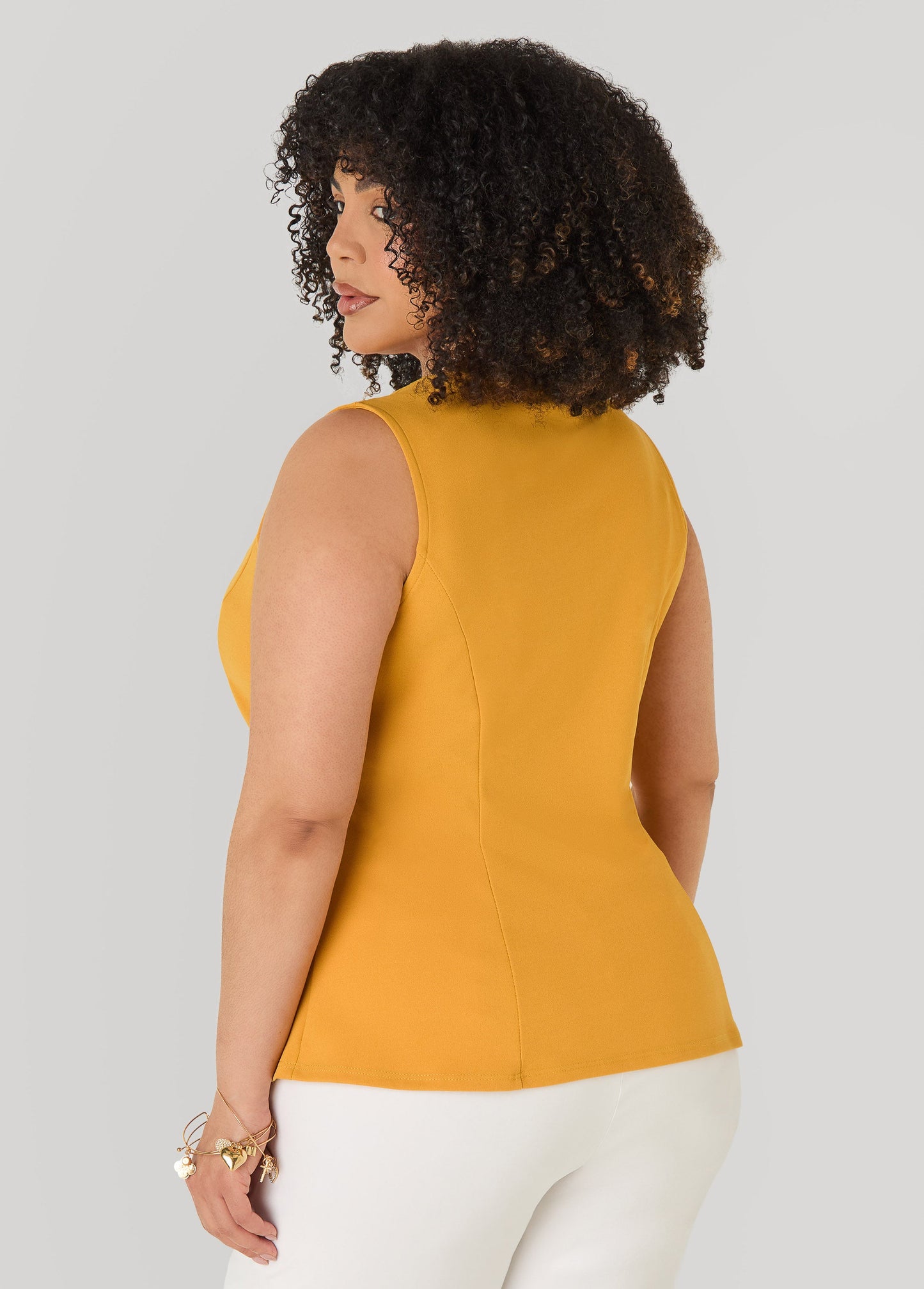 Ashley Stewart V Neck Stretch Crepe Peplum Top Cocoa