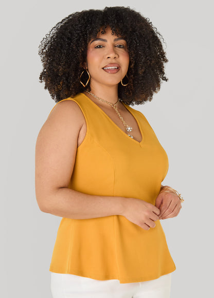 Ashley Stewart V Neck Stretch Crepe Peplum Top Cocoa