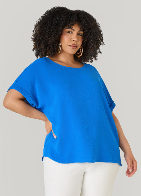 Ashley Stewart Cuffed Textured Top Victoria Blue
