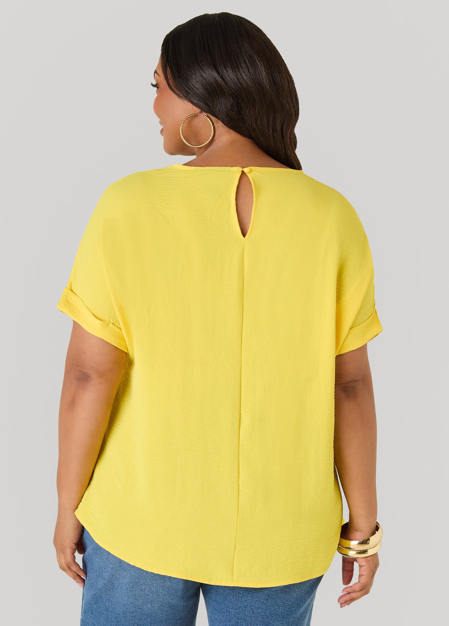 Ashley Stewart Cuffed Textured Top Victoria Blue
