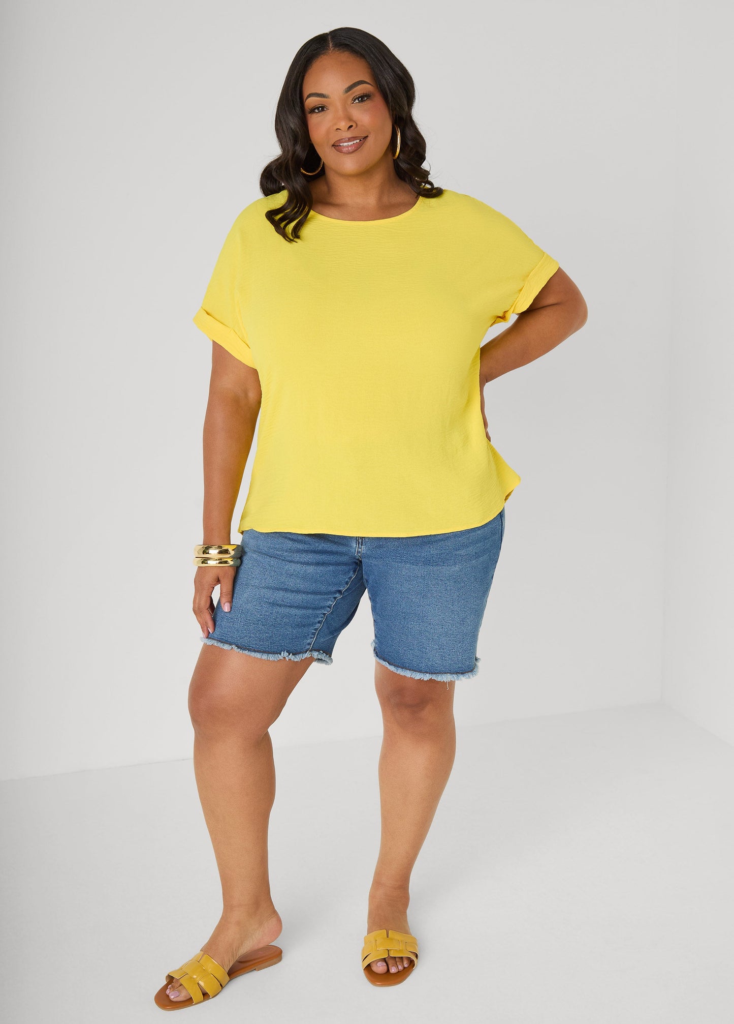 Ashley Stewart Cuffed Textured Top Victoria Blue