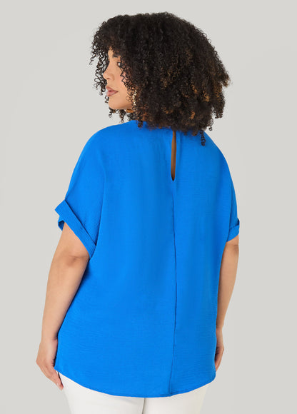 Ashley Stewart Cuffed Textured Top Victoria Blue