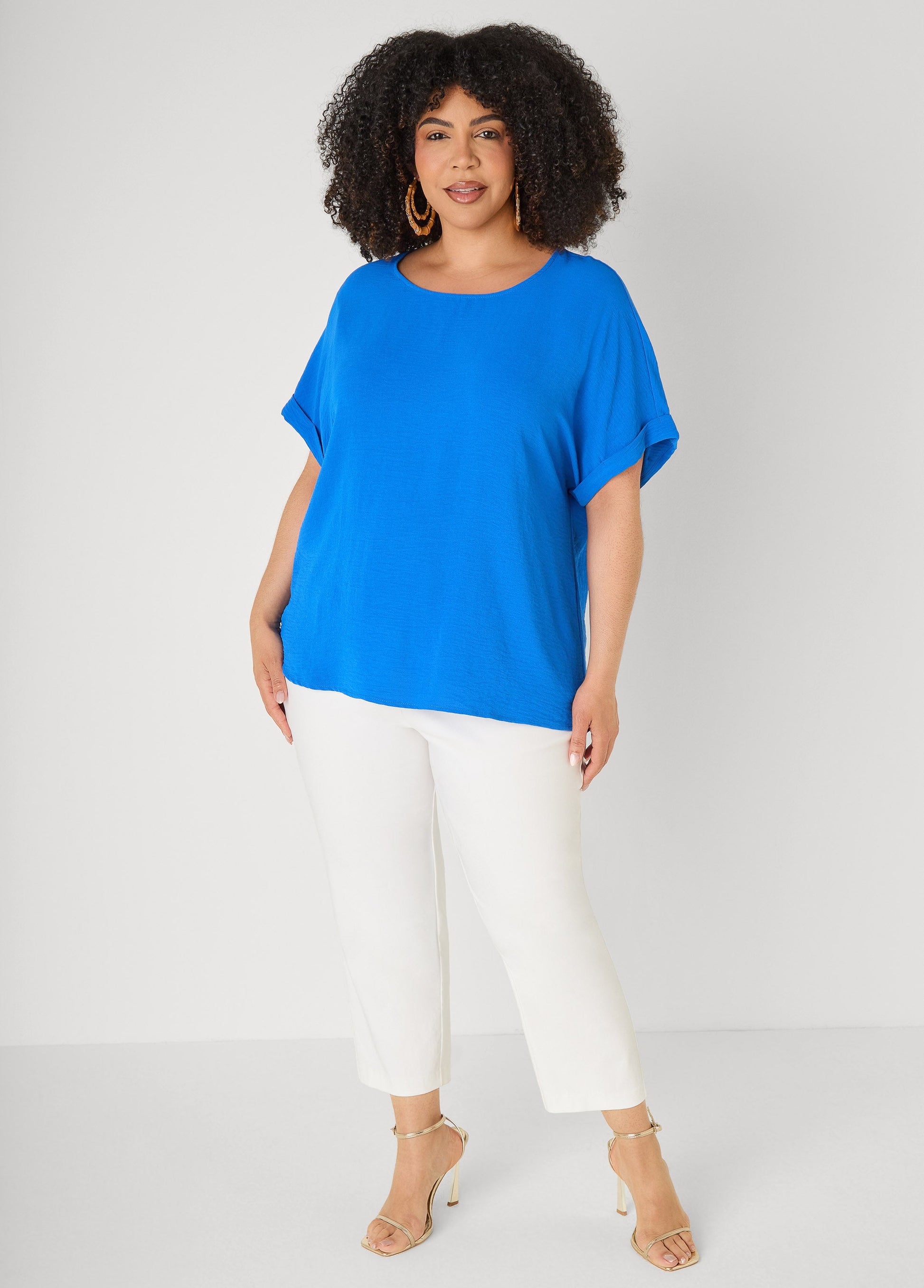 Ashley Stewart Cuffed Textured Top Victoria Blue