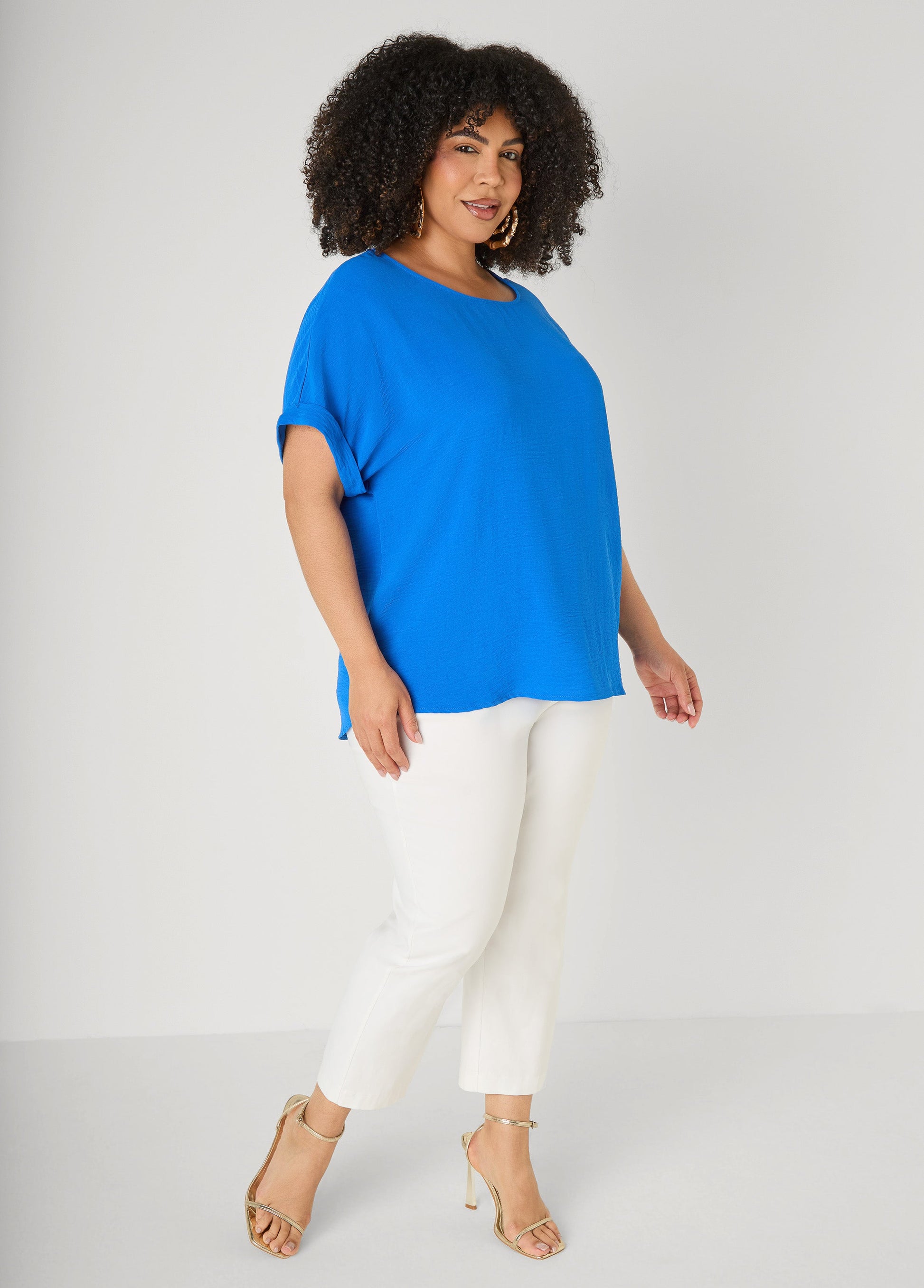 Ashley Stewart Cuffed Textured Top Victoria Blue