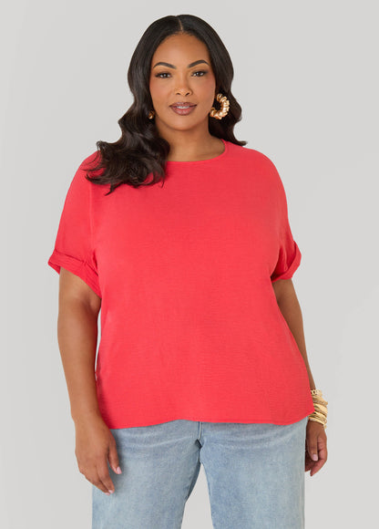 Ashley Stewart Cuffed Textured Top Victoria Blue
