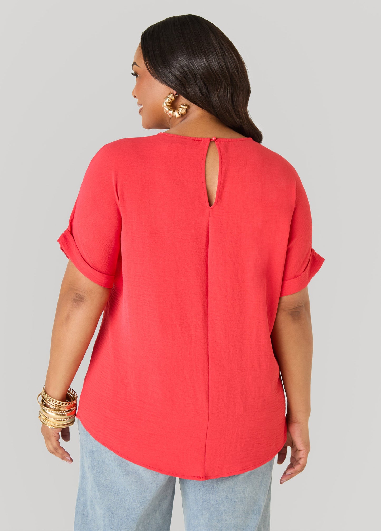 Ashley Stewart Cuffed Textured Top Victoria Blue