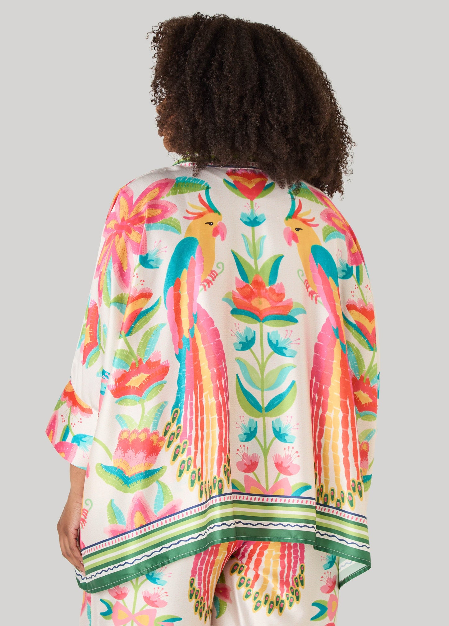 Ashley Stewart Parrot Print Satin Shirt Multi