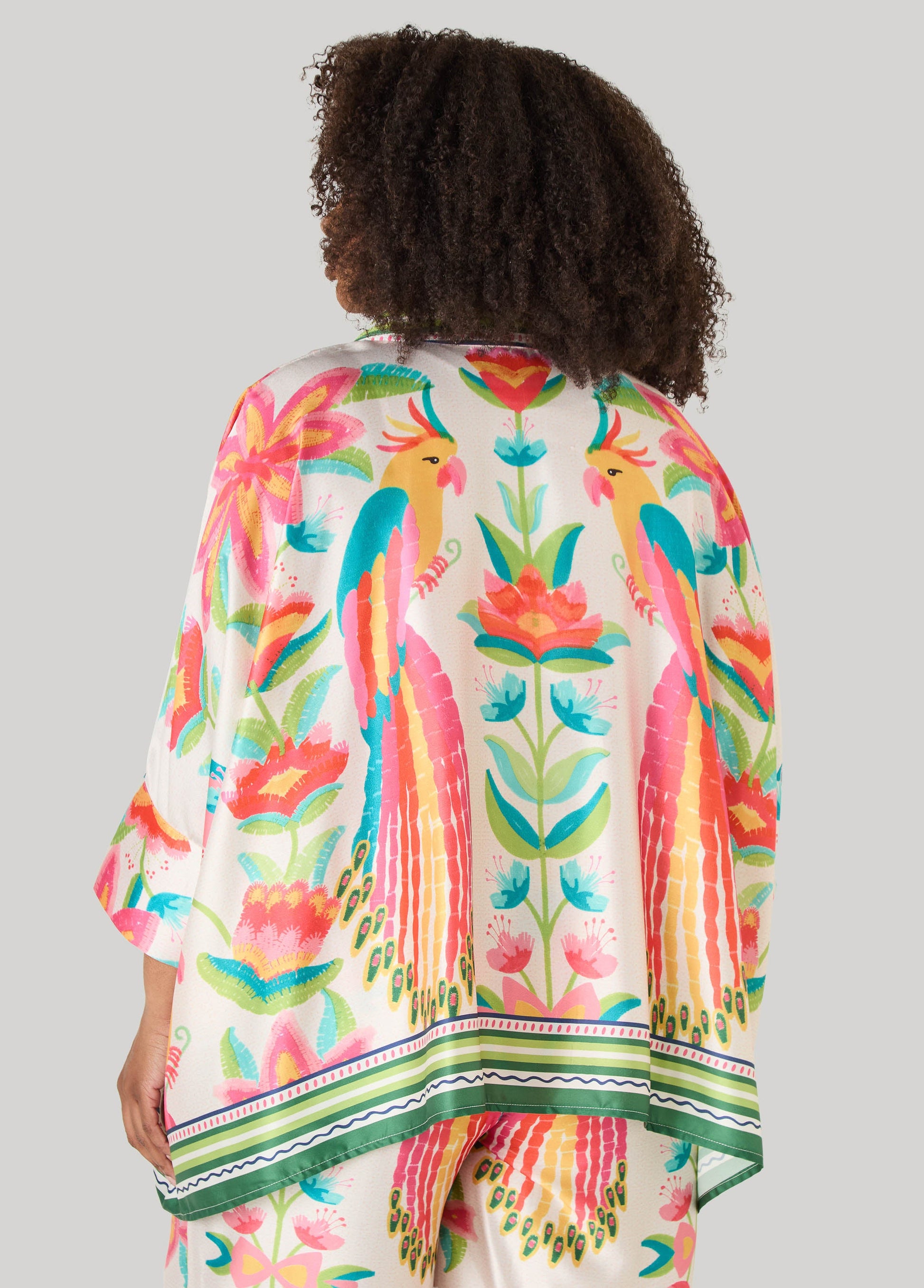Ashley Stewart Parrot Print Satin Shirt Multi