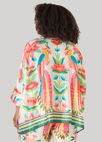 Ashley Stewart Parrot Print Satin Shirt Multi