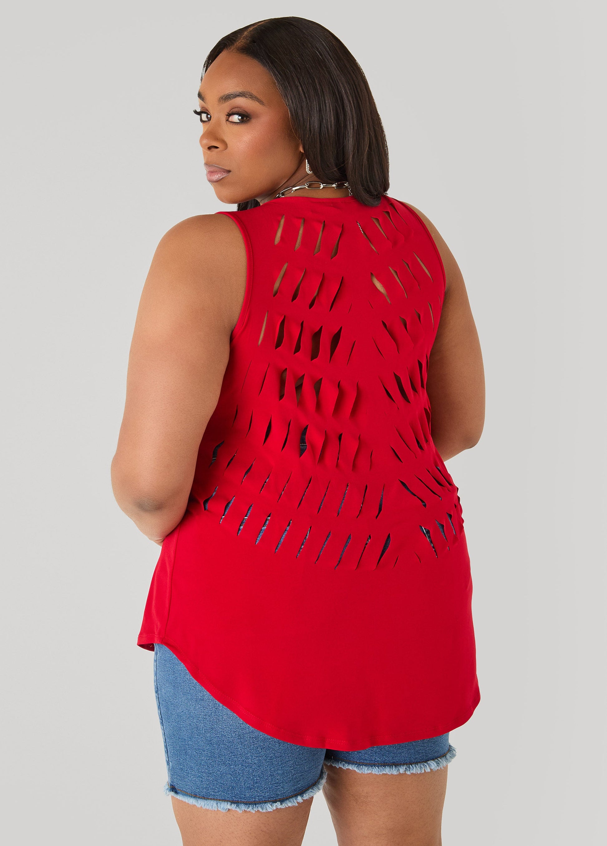 Ashley Stewart Cutout Knit Tank Poinsettia