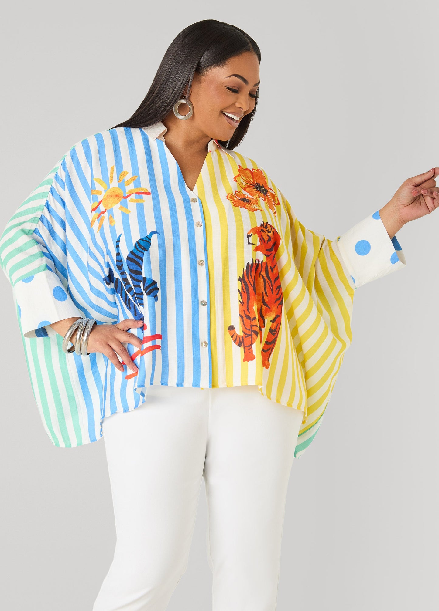 Ashley Stewart Wonderland Printed Shirt Multi