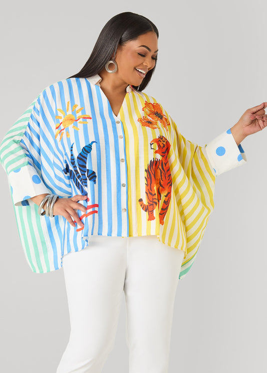 Ashley Stewart Wonderland Printed Shirt Multi