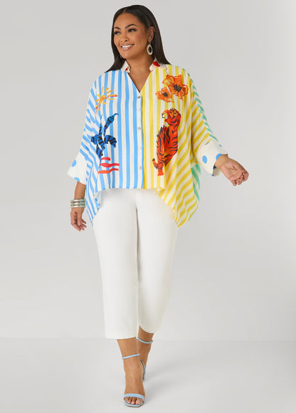 Ashley Stewart Wonderland Printed Shirt Multi