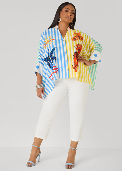 Ashley Stewart Wonderland Printed Shirt Multi