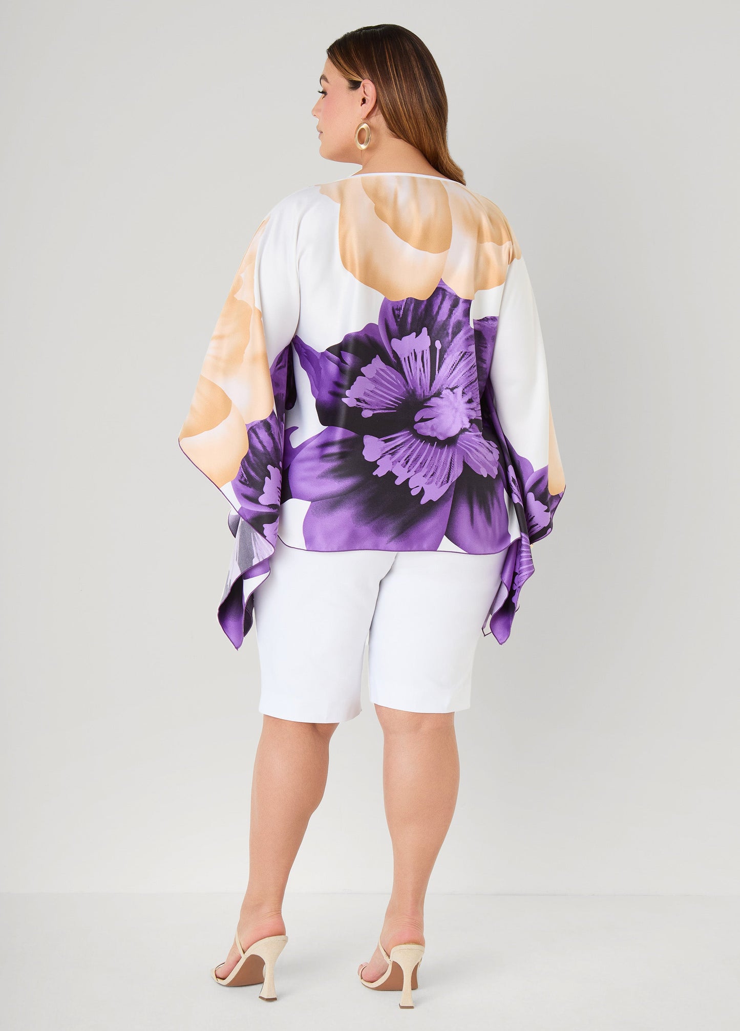 Ashley Stewart Draped Sleeve Floral Print Tunic Navy Peony