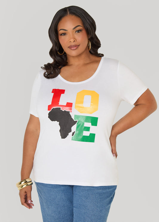 Ashley Stewart Love Africa Graphic Tee White