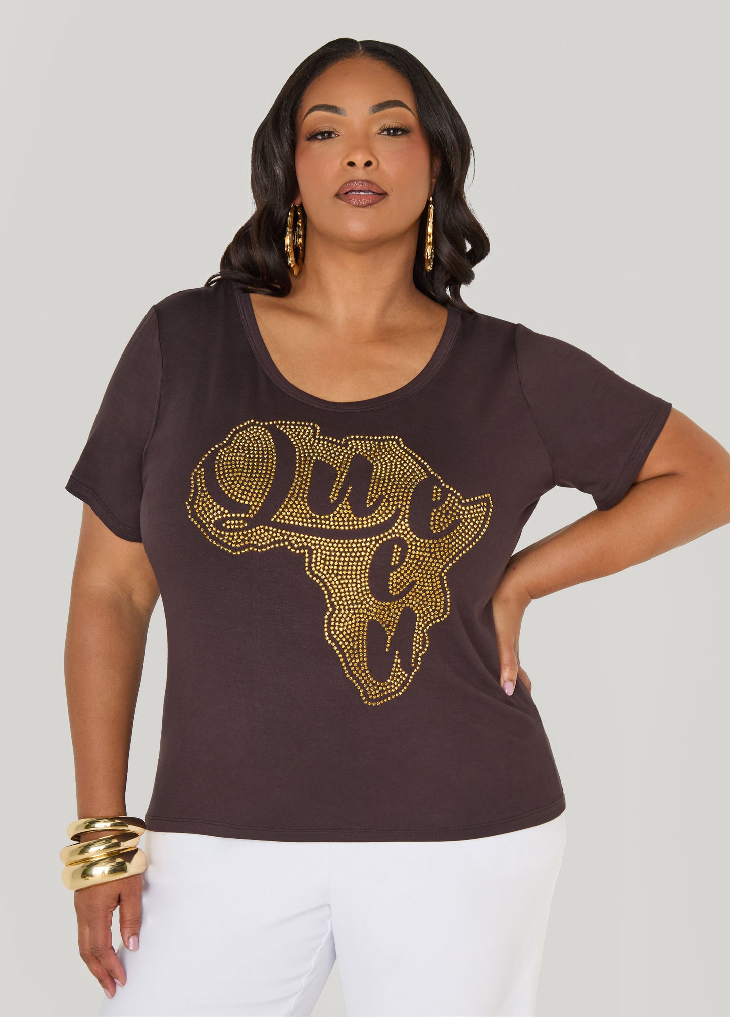 Ashley Stewart Queen Africa Crystal Tee Brown