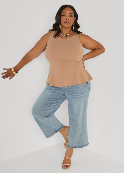 Ashley Stewart Stretch Crepe Peplum Top Royal Blue