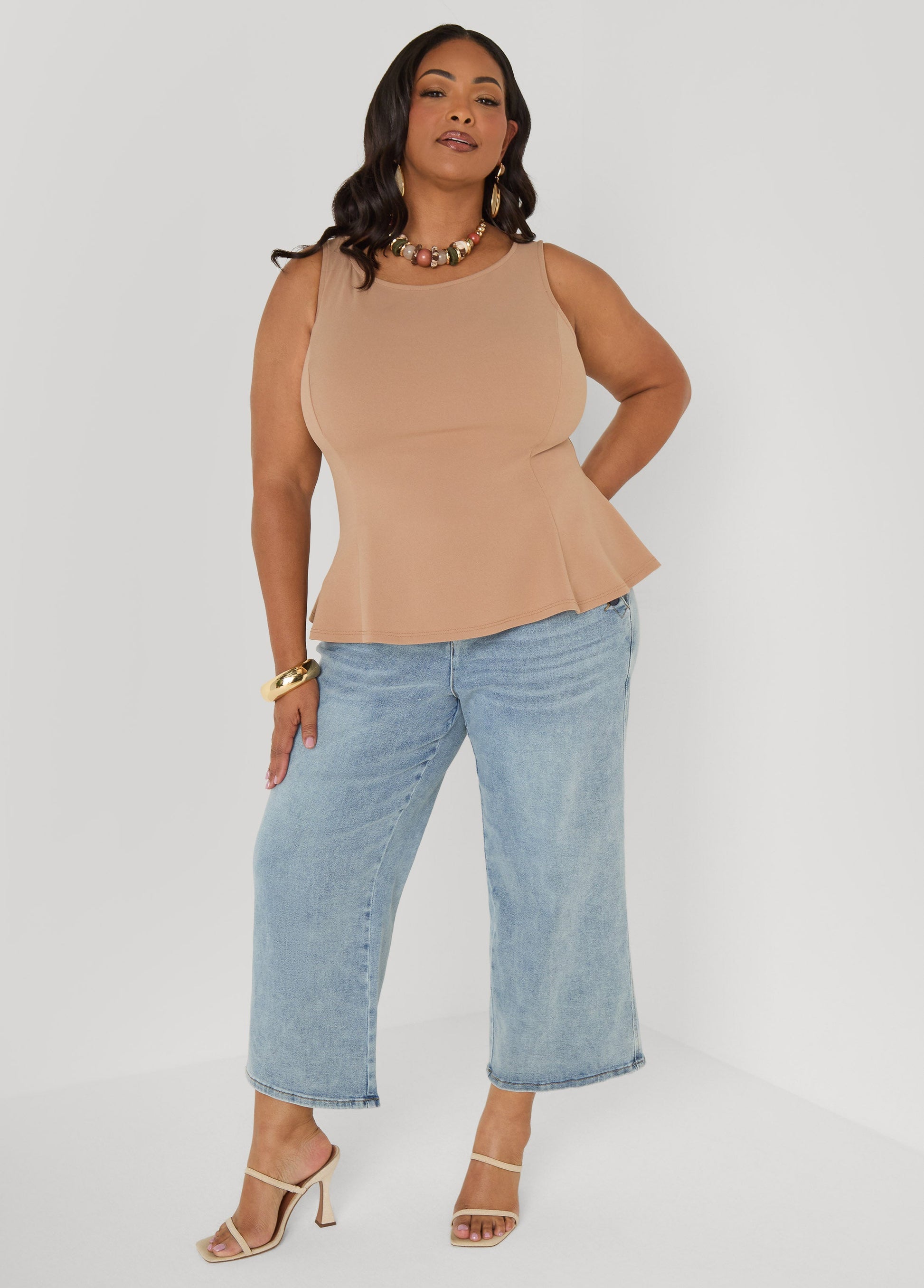 Ashley Stewart Stretch Crepe Peplum Top Royal Blue