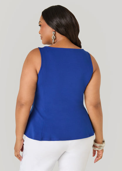 Ashley Stewart Stretch Crepe Peplum Top Royal Blue
