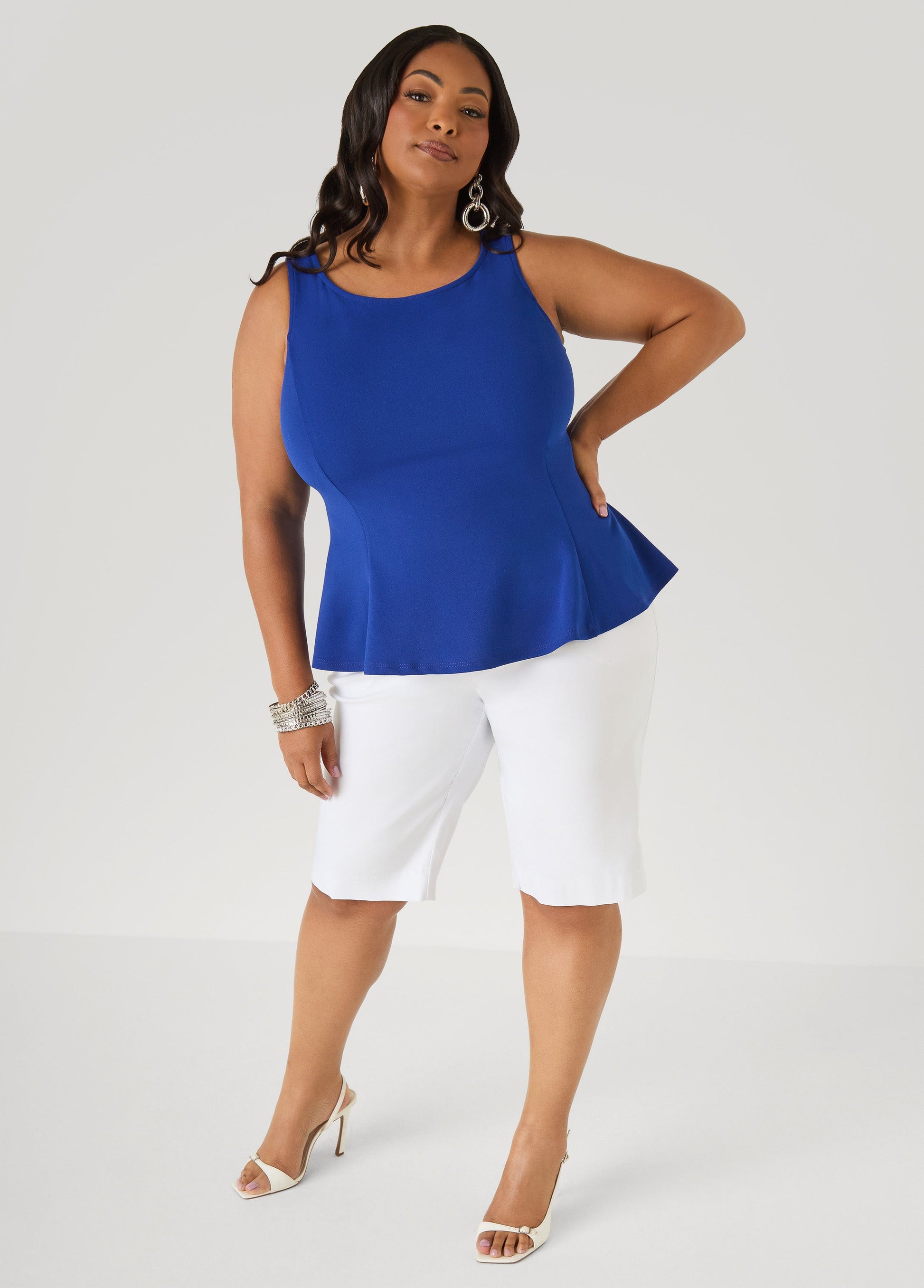 Ashley Stewart Stretch Crepe Peplum Top Royal Blue