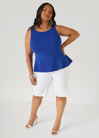 Ashley Stewart Stretch Crepe Peplum Top Royal Blue