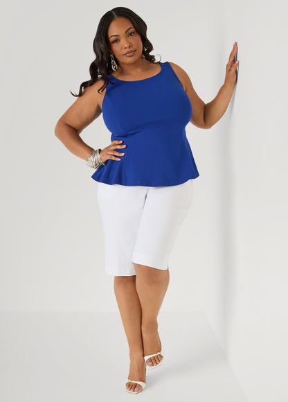 Ashley Stewart Stretch Crepe Peplum Top Royal Blue
