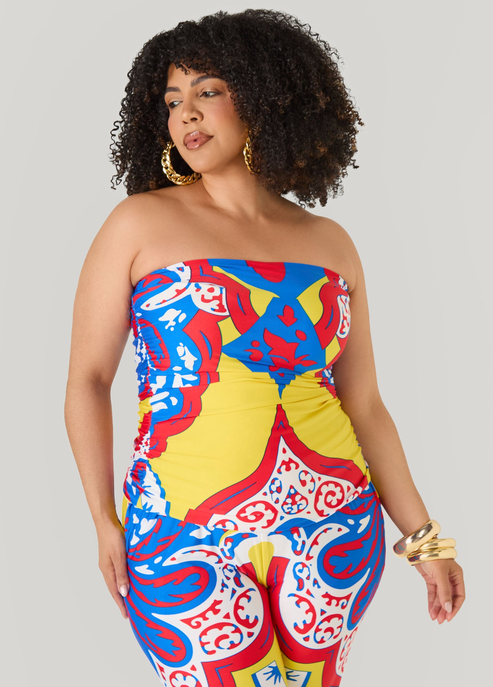 Ashley Stewart Ruched Printed Tube Top Multi